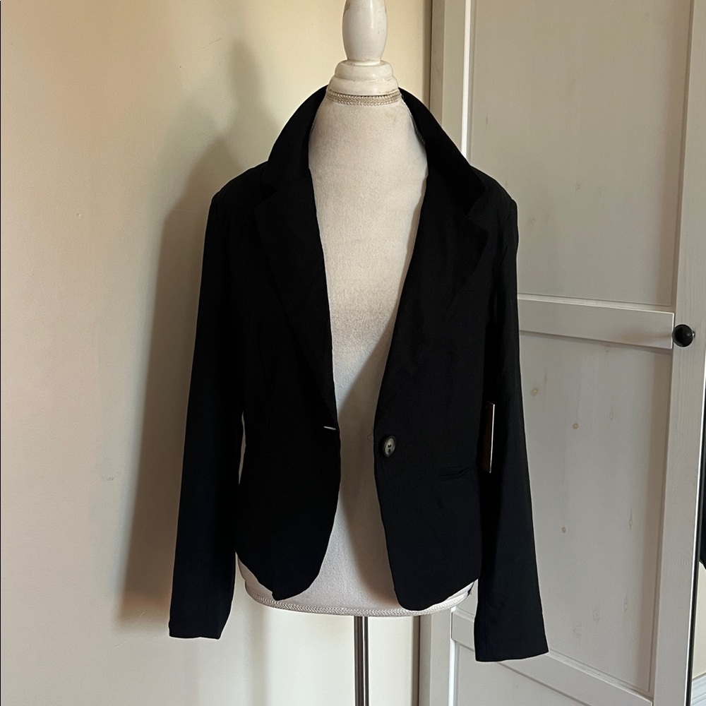H by Halston Preppy NWT Linen Blend Single Button Blazer - Black - Size Medium - Picture 9 of 13